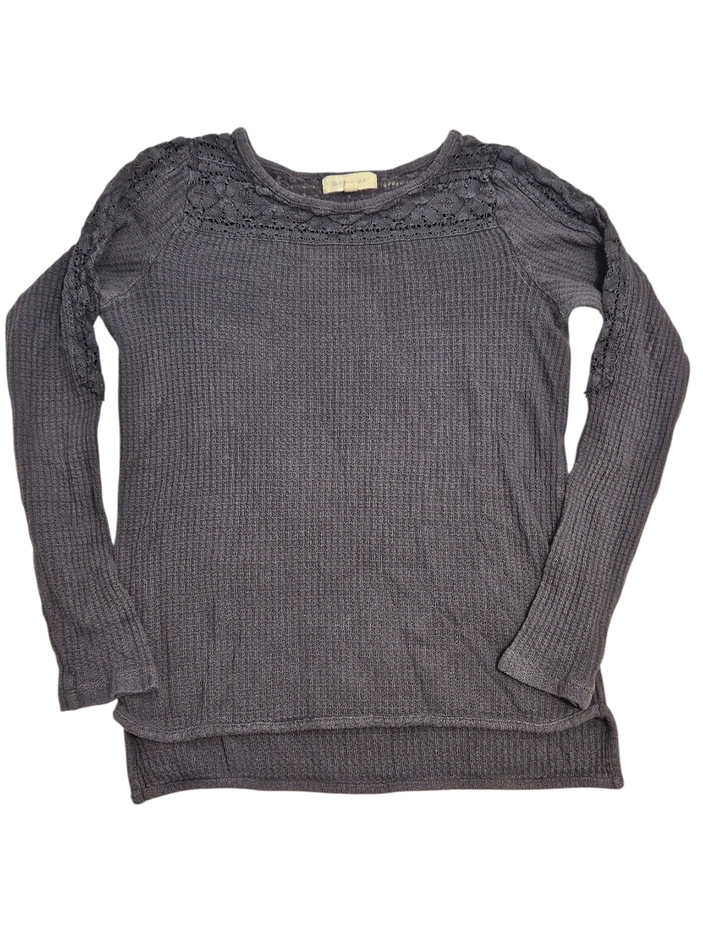 Black Swan Dark Gray Waffle Knit Lace Detail Long Sleeve Top